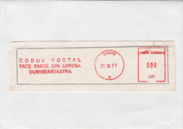 AMOUNT, BUCHAREST, POSTAL CODINGG, MACHINE POSTMARKS ON FRAGMENT, 1977, ROMANIA - Frankeermachines (EMA)