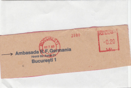 AMOUNT, BUCHAREST, GERMAN EMBASSY, MACHINE POSTMARKS ON FRAGMENT, 1980, ROMANIA - Maschinenstempel (EMA)