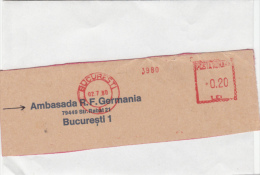 AMOUNT, BUCHAREST, GERMAN EMBASSY, MACHINE POSTMARKS ON FRAGMENT, 1980, ROMANIA - Machines à Affranchir (EMA)