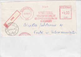 AMOUNT, BUCHAREST, TRANSPORT MINISTERY, REGISTERED, MACHINE POSTMARKS ON FRAGMENT, 1982, ROMANIA - Franking Machines (EMA)