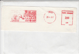 AMOUNT, BUCHAREST, TELEPHONES, MACHINE POSTMARKS ON FRAGMENT, 1987, ROMANIA - Frankeermachines (EMA)