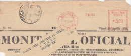 AMOUNT, BUCHAREST, LAW PAPER, MACHINE POSTMARKS ON FRAGMENT, 1935, ROMANIA - Maschinenstempel (EMA)