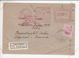 AMOUNT, BUCHAREST, POST SERVICE, REVENUE STAMP, REGISTERED, MACHINE POSTMARKS ON COVER, 1948, ROMANIA - Franking Machines (EMA)