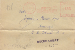 AMOUNT, BUCHAREST, INDUSTRY MINISTERY, REGISTERED, MACHINE POSTMARKS ON COVER, 1954, ROMANIA - Maschinenstempel (EMA)