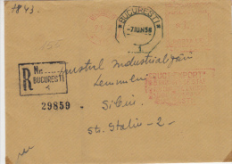 AMOUNT, BUCHAREST, FRUITS COMPANY, REGISTERED, MACHINE POSTMARKS ON COVER, 1958, ROMANIA - Machines à Affranchir (EMA)