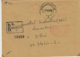 AMOUNT, BUCHAREST, FRUITS COMPANY, REGISTERED, MACHINE POSTMARKS ON COVER, 1958, ROMANIA - Máquinas Franqueo (EMA)