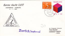 1er Vol  Amsterdam Hamburg 1972 - Erstflug - First Flight - LOT - Posta Aerea