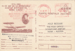 AMOUNT, BUCHAREST, PLANES, AUREL VLAICU, MACHINE POSTMARKS ON COVER, 1987,  ROMANIA - Frankeermachines (EMA)
