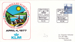 1er Vol  Stavanger Amsterdam 1977 - Erstflug - First Flight - KLM - Norvége Norge - Covers & Documents