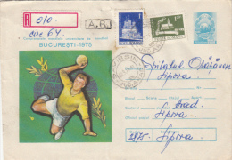 HANDBALL, WORLD CHAMPIONSHIP, REGISTERED COVER STATIONERY, ENTIER POSTAL, 1975, ROMANIA - Handball