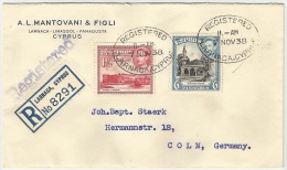 Cyprus 1938 Larnaca To Germany - Registered - Recommandée - Mantovani - Brieven En Documenten