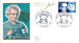 France FDC Autographed, Designed And Engraved By  Jean Pheulpin  "Marie Sklodowska Curie-Radium  "  1967 - Atomo