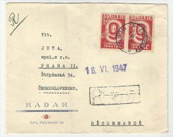 Bulgaria 1947 Sofia To Prague - Registered - Recommandé - Cartas & Documentos