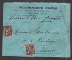 FRANCE 1888 N° 97 X 2 (def) Obl. S/Lettre Entiére Chargée                                                  . - 1898-1900 Sage (Type III)