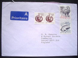 Sweden 1992 Cover To England - Fruits Animals - Coastal Waters - Eagle Seal - Storia Postale