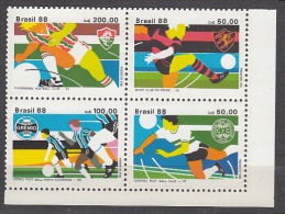 BRAZIL, 1988, Football Championship Winners, Soccer, Setenant Block, 4 V, MNH, (**) - 1994 – États-Unis