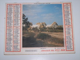 1984 CALENDRIER (double) ALMANACH DES PTT P T T, EPAGNEUL BRETON, CHEVAUX DE CAMARGUE, OLLER, ARDENNES 08 - Tamaño Grande : 1981-90