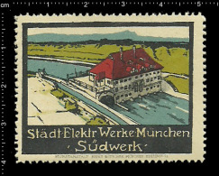 Old Original German Poster Stamp(cinderella,reklamemarke) Electricityhydroelectric Power Elektrizitätswerke Wasserkraft - Elettricità