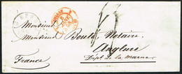 LETTRE .7.1.1858. BERN & SUISSE EN ROUGE 8.1.1858. & ANGLURE .9.1.1858. AVEC CACHET BASEL + PARIS . - Covers & Documents