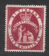 CI859 - ST. VINCENT 1885 , 5 Shilling Yvert N. 38 Fil. CA Dent 14  *  . Firma DIENA - St.Vincent (...-1979)