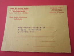 Document De La Poste Caisse Sécurité Sociale Allocations Familiales Basses -Alpes Digne Pour Forcalquier Notice Au Verso - Lettres Civiles En Franchise