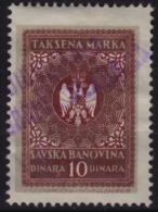 Yugoslavia - Savska Banovina - 1929-1939 Revenue, Tax Stamp - 10 Din - Service