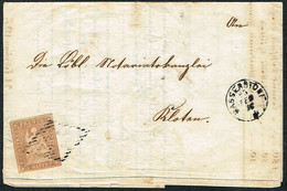 LETTRE OBLITERE .25.2.1857. GRILLE NOIR + BASSERSTORF & ZÜRICH . C/.S.B.K. Nr:22B. - Briefe U. Dokumente