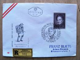 Cover Sent In Austria Osterreich 1965 Registered, Ferd. Raimund Ersttag Fdc Special Cancel - Storia Postale