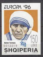 ALBANIA, 1996, Mother Teresa, Nobel Prize Winner, Miniature Sheet, Imperforated,   MNH, (**) - Madre Teresa