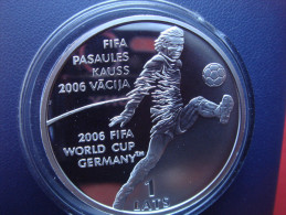 LATVIA / LETLAND SILVER 1 LATS COIN 2004 FIFA GERMANY FOOTBALL , SOCCER PROOF RARE - Latvia