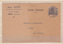 FRANCE CARTE POSTALE AVEC TIMBRE N° 40C SEPIA EXPOSITION INTERNATIONALE DE PARIS CACHET HAUTE SAVOIE - Lettres & Documents