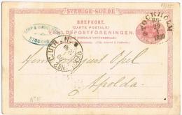 Ganzsache Nr. 17 (?) Tio Öre Von Stockholm Rg. 29.1.1890 An August Opel Apolda Stempel PKX? No2 C.UTR (wohl Schiffspost) - Ganzsachen