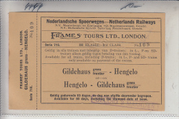 4444 BAD BENTHEIM - GILDEHAUS, Fahrkarte 3.Klasse Grenze - Hengelo - Bad Bentheim