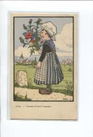 BELLE CARTE ILLUSTRATEUR HANSI LORRAINE FILLETTE BOUQUET FLEURS CHARDON COQUELICOT BLEUET - Hansi