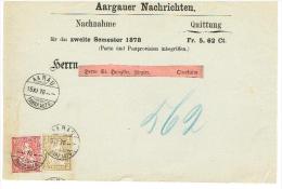 1878. PLI. De. AARAU. Pour . BERN . - Covers & Documents