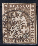Switserland/Schweiz:  1854 Yv 26 A Paper Jaune, Used - Used Stamps