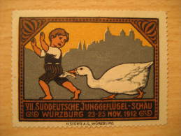 Wurzburg 1912 Swan Swans Goose Gooses Germany Poster Stamp Label Vignette Viñeta Cinderella - Cygnes