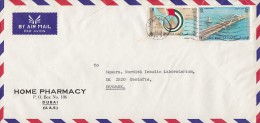 United Arab Emirates Airmail HOME PHARMACY, DUBAI 1974 Cover Brief To GENTOFTE Denmark  Flag Flagge Bridge Brücke Pont - Emirats Arabes Unis (Général)