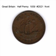 GREAT BRITAIN    1/2  PENNY  1939  (KM # 844) - C. 1/2 Penny