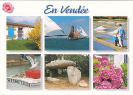 Cp , RÉGIONS , PAYS-de-la-LOIRE , Souvenir De Vendée , Multi-Vues , Voilier , Fleurs - Pays De La Loire