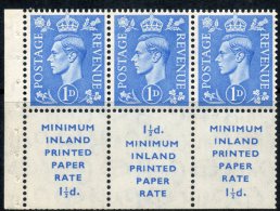 Great Britain 1952 - 1d Light Ultramarine Booklet Pane Of 3 X Stamps & 3 X Labels SG504d MNH Cat £18 SG2018 Empire - Ungebraucht