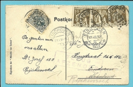 279+337 Op Kaart Met Stempel RYCKEVORSEL Naar EINDHOVEN (Nederland) , Met Stempel TERUG AFZENDER - 1932 Ceres E Mercurio