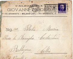 BUSTA POSTALE PUBBLICITARIA-CALZOLERIA -GIOVANNI PEROLIO-MILANO -CON ANNULLO DI CELLIO-VERCELLI-3-9-1929 - Andere & Zonder Classificatie