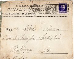 BUSTA POSTALE PUBBLICITARIA-CALZOLERIA -GIOVANNI PEROLIO-MILANO -CON ANNULLO DI CELLIO-VERCELLI-3-9-1929 - Otros & Sin Clasificación