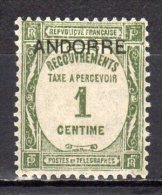 (SA0300) FRENCH ANDORRA, 1932 (Postage Due Stamp, 1c, Olive Green) Mi # P9. Mint Hinged* Stamp - Ongebruikt