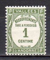 (SA0474) FRENCH ANDORRA, 1935 (Postage Due Stamp, 1c, Olive Green) Mi # P16. Mint Hinged* Stamp - Ongebruikt