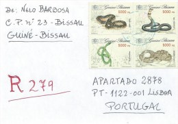 STAMPS - REGISTERED LETTER - COVER GUINÉE-BISSAU TO PORTUGAL - PHILAKOREA 1994 - REPTILES - SNAKES - RARE - Snakes