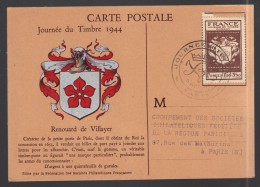 FRANCE Journée Du Timbre 1944 Obl. S/CP. FDC - ....-1949