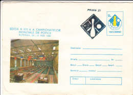 BOWLING WORLD CHAMPIONSHIP, COVER STATIONERY, ENTIER POSTAL, 1980, ROMANIA - Boule/Pétanque