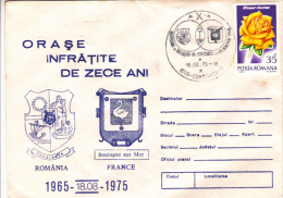 COAT OF ARMS, TWIN CITIES, ROSE STAMP, SPECIAL COVER, 1975, ROMANIA - Buste